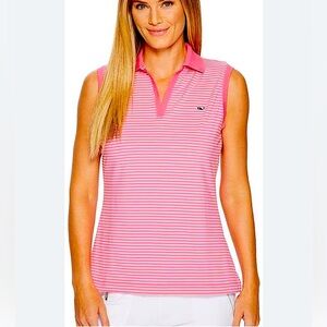 Vineyard Vines Pink Striped Sleeveless Polo Tank
